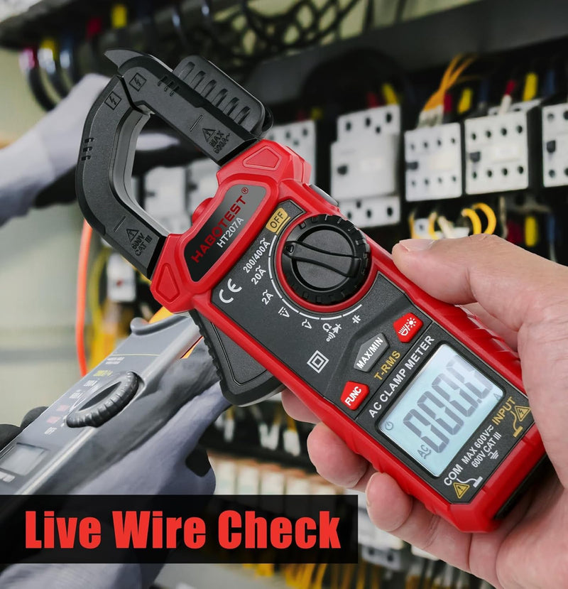 [Australia - AusPower] - Digital Clamp Meter Multimeter with D-Shaped Jaw, 2000 Counts Amp Voltage Tester Auto-ranging for AC/DC Voltage, AC Current, Capacitance, Resistance, Diode, Continuity 