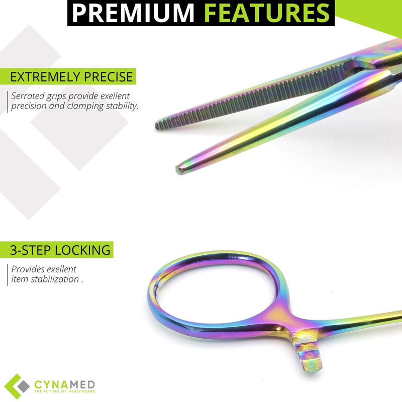 [Australia - AusPower] - Cynamed Set of 2 Artzone Multi Color Hemostat Forceps with Serrated Jaws, Stainless Steel Rainbow Pliers - 3.5 inch X-Small Forceps - 3.5 in. 