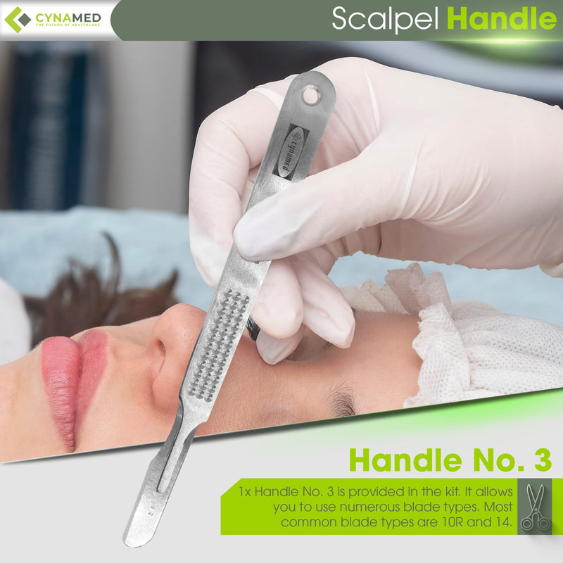 [Australia - AusPower] - Dermaplaning Kit 5PC – 100 Replacement Blades 10R, Premium Blade Remover, Precision Scissors, Hemostats, No.3 Handle & Carrying Case – Professional Exfoliation Tools for Skincare Treatments 10R Blades 