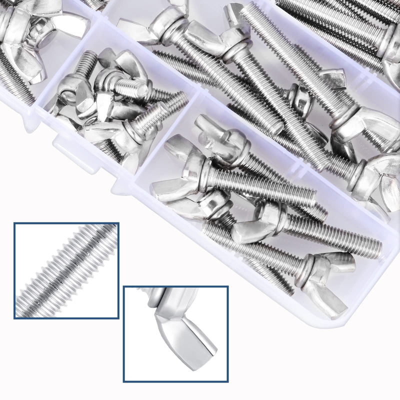 [Australia - AusPower] - OCR 50 Pcs Wing Screws Assortment Kit, 304 Stainless Steel Butterfly Thumb Screw, Metric M6 Wing Bolt Fasteners M6 x 10mm - M6 x 50mm 