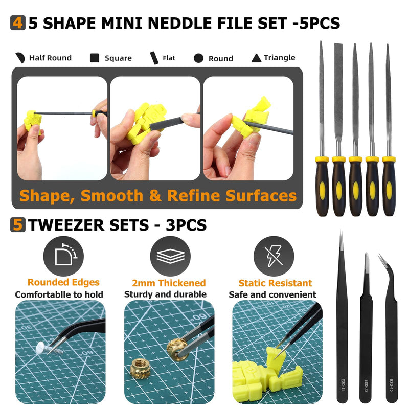 [Australia - AusPower] - 3D Printer Tools Kit, 49 PCS 3D Printer Accessories & Cleaning Kit for All FDM/SLA Printers with Nozzle Cleaner, Scraper, 5 Types Files, Brushes, Wire Cutter, Engraving Knife, Deburring Tool 