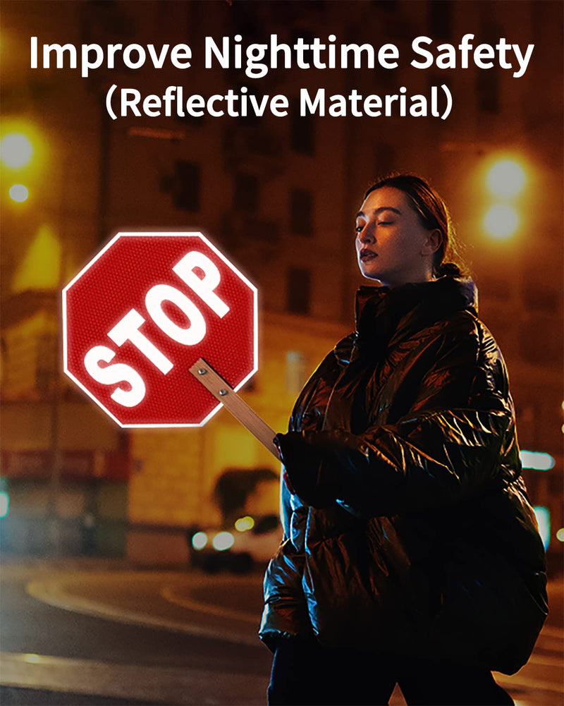[Australia - AusPower] - Stop Slow Sign, Double Sided Street Slow Warning Reflective Signs, 13x13in Octagon Rust Free Aluminum, with Bamboo Handle, UV Protected and Waterproof, Weather Resistant, Durable Ink, Easy to Mount 