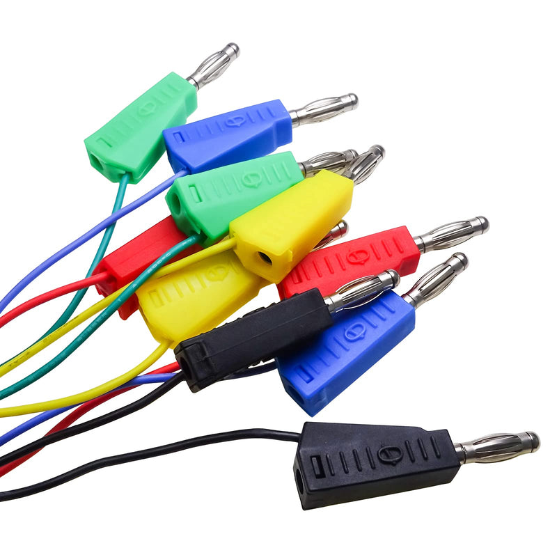 [Australia - AusPower] - Cleqee Pack of 10 Stackable Banana Plugs to Breadboard Male Jumper Wires Soft Flexible Silicone Test Leads for Electrical Testing 