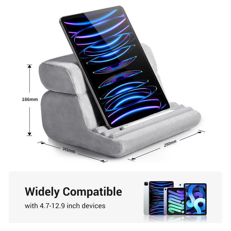 [Australia - AusPower] - UGREEN Tablet Pillow Stand for Lap Soft Holder Bed with 3 Viewing Angles Adjustable Home Office Accessories Compatible with iPad Pro12.9 11 10.5 9.7 iPad Mini iPad Air iPhone 15 14 E-Reader Grey 