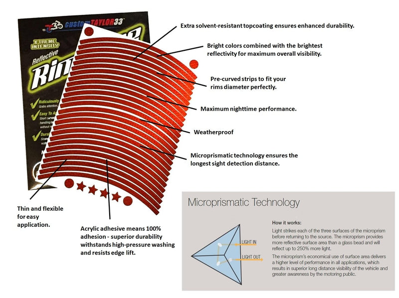 customTAYLOR33 (All Vehicles Red High Intensity Grade Reflective Copyrighted Safety Rim Tapes (Must Select Your Rim Size), 17" (Rim Size for Most SportsBikes) 17" (Rim Size for Most SportsBikes)