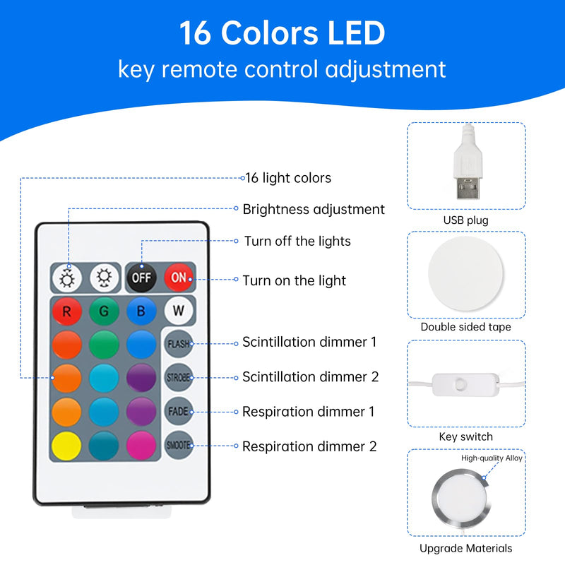 Remote Control RGB LED Lamp Kit for Bambu Lab 3D Printer Accessories-3D Printer DIY Multicolor Light Includes Button Battery Makerworld Hardware Model Spare Parts 5V USB Powered (4pcs) 4