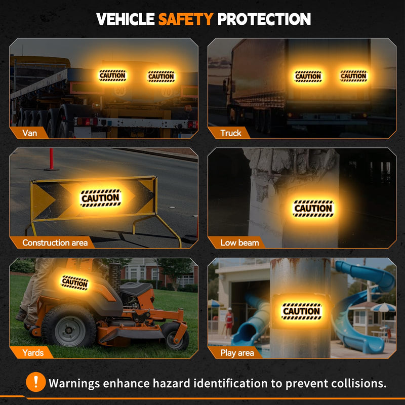 PHIXBEAR 2Pack Reflective Stickers, High-Visibility Caution Labels for Trucks, Vans, Forklifts, Trailers, Warehouse Equipment, Parking Lots & Yards (Black/Yellow)