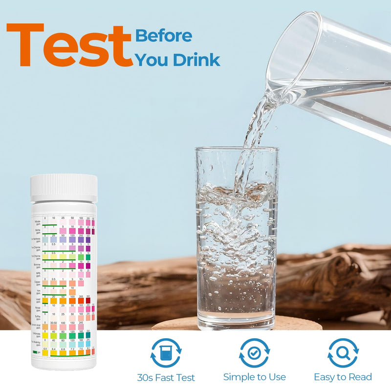 TESPERT Drinking Water Test Strips 125ct 16 in 1 – 30s Quick Screening for Hardness, pH, Iron, Nitrite, Copper, Chlorine, Nitrite, Carbonate,Lead, Alkalinity...Well, Tap, Home, City Water Testing 16 in 1 Drinking Water Testing Kit