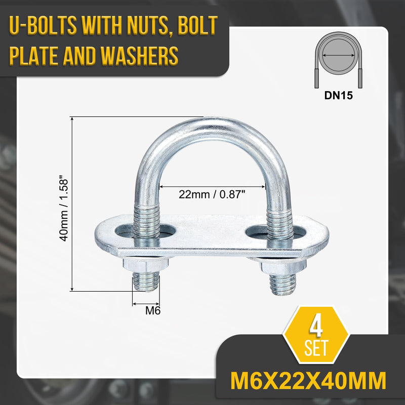 [Australia - AusPower] - M6x22x40mm U Bolts Round Kit - 4Set - Carbon Steel U-Bolt Kit with Nuts, Washers, Frame Plate - Good for DN15 Pipe, Trailer, Automotive, Leaf Spring Fastener M6x22x40mm DN15 Blue and White 4 