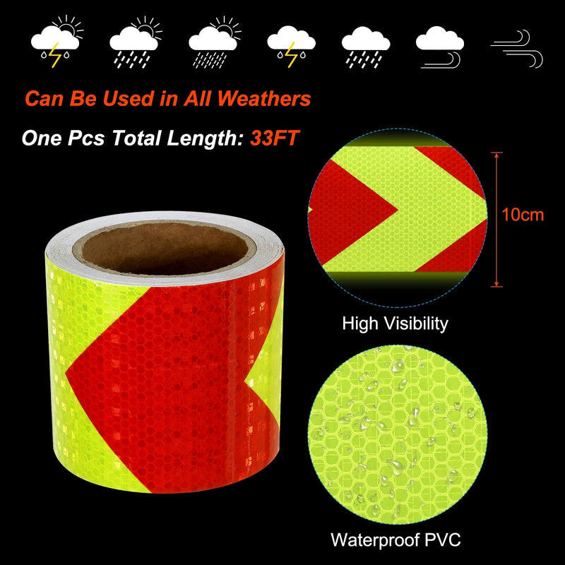 PATIKIL Reflective Tape, 4 Inch x 33 Ft Waterproof High Visibility Warning Safety Adhesive Tape Outdoor Reflector Stickers for Bikes Cars Motorcycles Trucks, Yellow-red