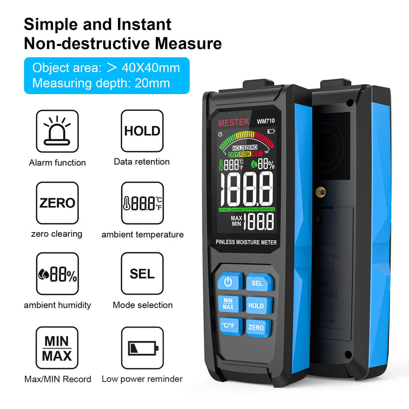 [Australia - AusPower] - MESTEK Pinless Wood Moisture Meters for Drywall, Water Leak Detector, Wall Moisture Tester for Lumber Concrete Building, Wall Moisture Sensor Digital Humidity Tester for Firewood 