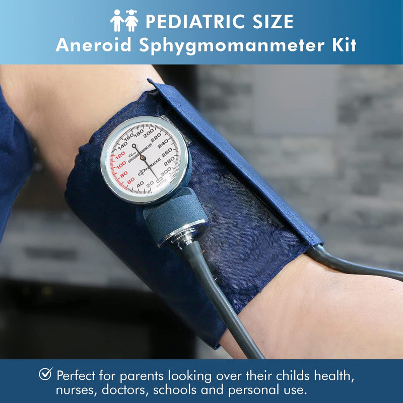 [Australia - AusPower] - NOVAMEDIC Professional Pediatric Size Blood Pressure Machine and Stethoscope Set (Blue), Arm Cuff 7.2”-10.5”, Professional Aneroid Stethoscope BP Monitor for Emergency Medical Supplies +Carrying Case 