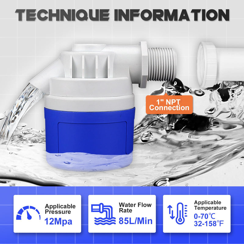 1" Side Inlet Water Float Valve, Big Flow Automatic Water Level Control Float Valve for Water Tank, Water Troughs, Pond, Pool, Livestock, Aquariums 1" Side Inlet