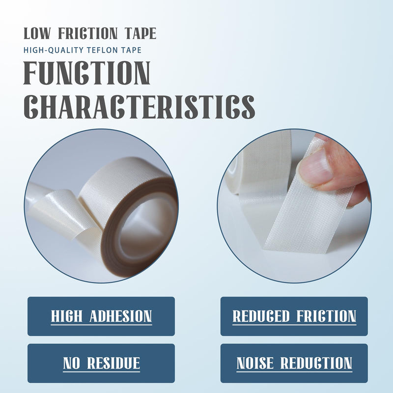 MEBMIK 2 Rolls 1 Inch x 33 Feet Low Friction Drawer Slide Tape - Squeak Resistant, Abrasion Resistant Surface Protection Tape for Wood, Cabinet, Curtain, Furniture, White
