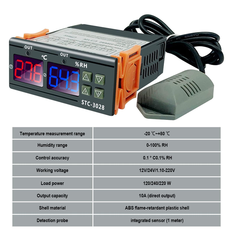 [Australia - AusPower] - 2Pcs All-Purpose Intelligent Digital Display Temperature and Humidity Controller with Dual Displays and Relay Outputs STC-3028 10A AC110~220V for Incubator Brooder Refrigerator Fermenter Greenhouse 