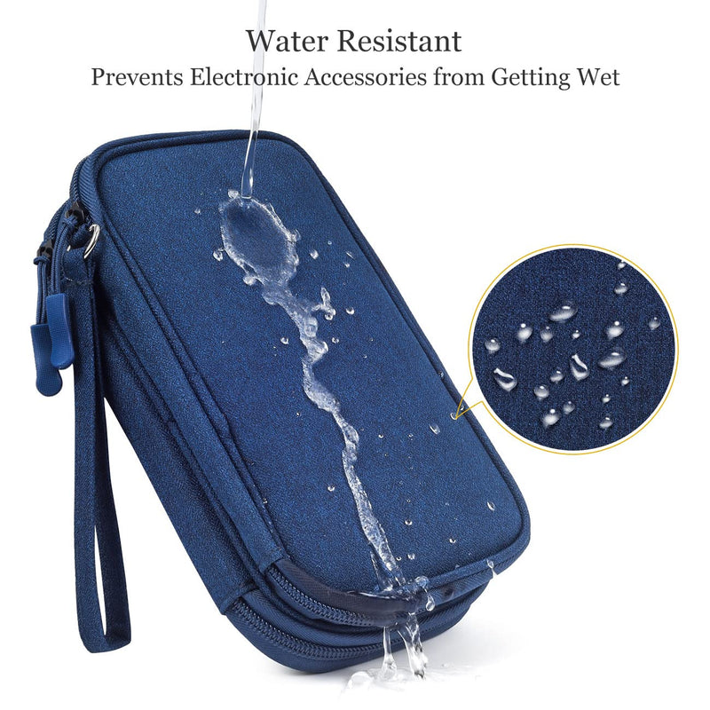 [Australia - AusPower] - Portable, Waterproof Electronics Accessories Case and Organizer Bag for Cables, USB Drives and Chargers Double Layer - Navy Blue 