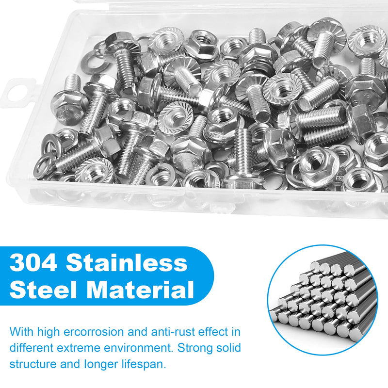 [Australia - AusPower] - Yinpecly 25 Sets M6-1.0 x 16mm Flanged Hex Head Bolts Kits, M6 Flange Hexagon Screws and Nuts,Flat & Spring Lock Washers,18-8 (304) Stainless Steel,Metric Bolt Assortment, Fully Threaded 