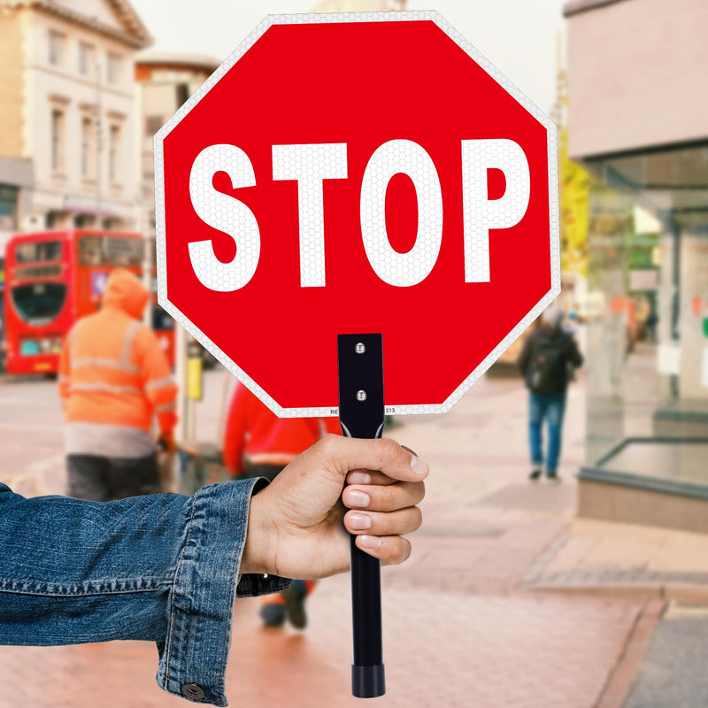Stop Go Sign with Handle, 13"x13" Aluminum Stop- Go Handheld Traffic Sign- Reflective Double Sided- Fade Resistant- Waterproof Design- Easy to Mount - 2 Pack STOP&GO-2 Pack