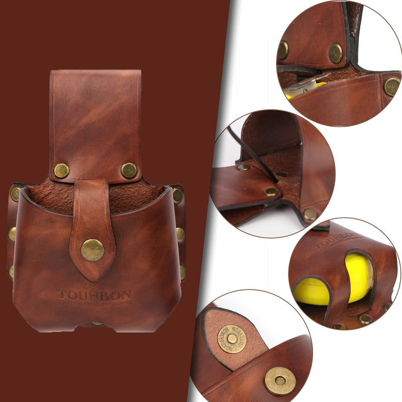 TOURBON Leather Tape Measure Pouch Belt Tool Carrier Holder