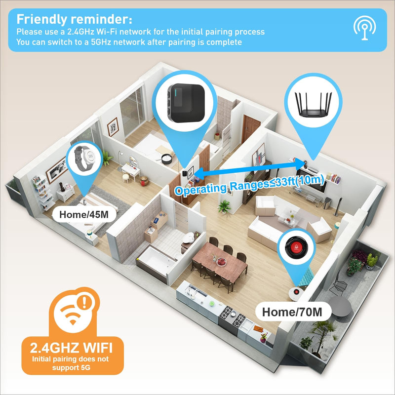 [Australia - AusPower] - SanJie Wi-Fi Wireless Caregiver Pager Call Button for Elderly at Home - Alert Systems with App Remote Alerts & Device Sharing Suitable for Seniors & Patients and People with Disabilities 1+1 Black 01 