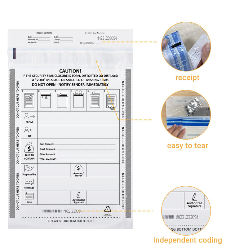 100 Pack 9" x 12" Tamper-Evident Deposit Bags with Security Tape Tamper Evident Security Pocket Bank Deposits Bags (5) 9 x 12 Inch Tamper-Evident(100pack)