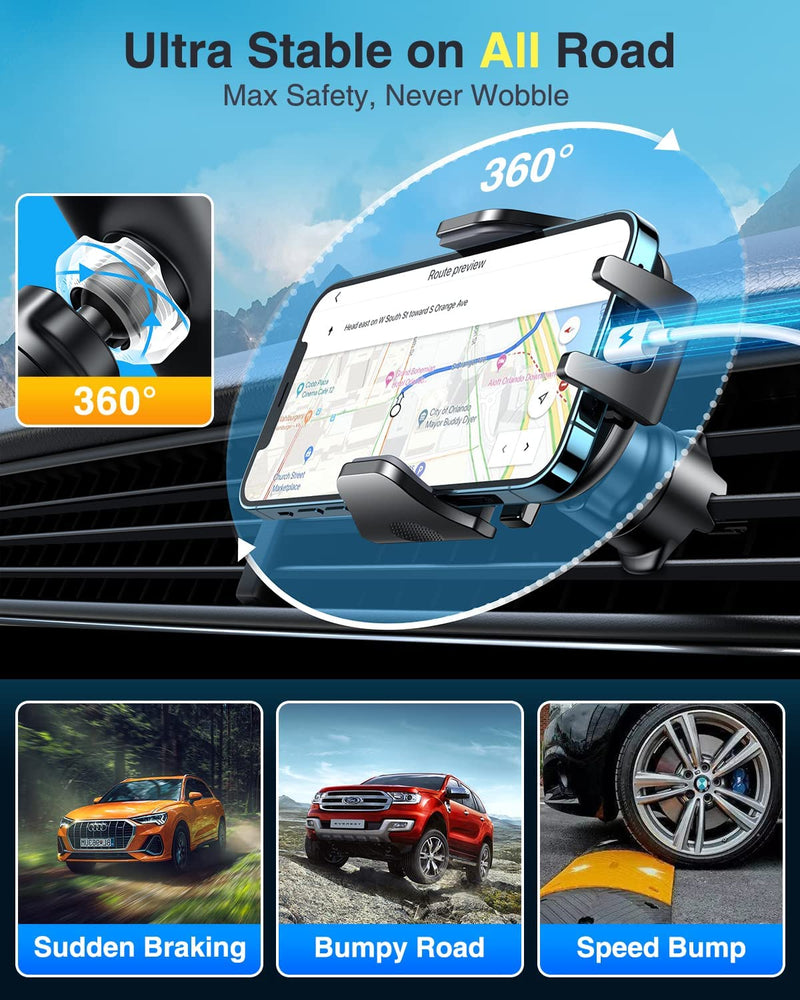 [Australia - AusPower] - [True Military-Grade] Car Phone Holder VANMASS [2024 Strongest Suction & Clip] Cell Phone Mount for Dashboard Windshield Vent Truck Accessories Cradle Dash Stand for iPhone 15 Pro Max 14 13 12 Android Black 