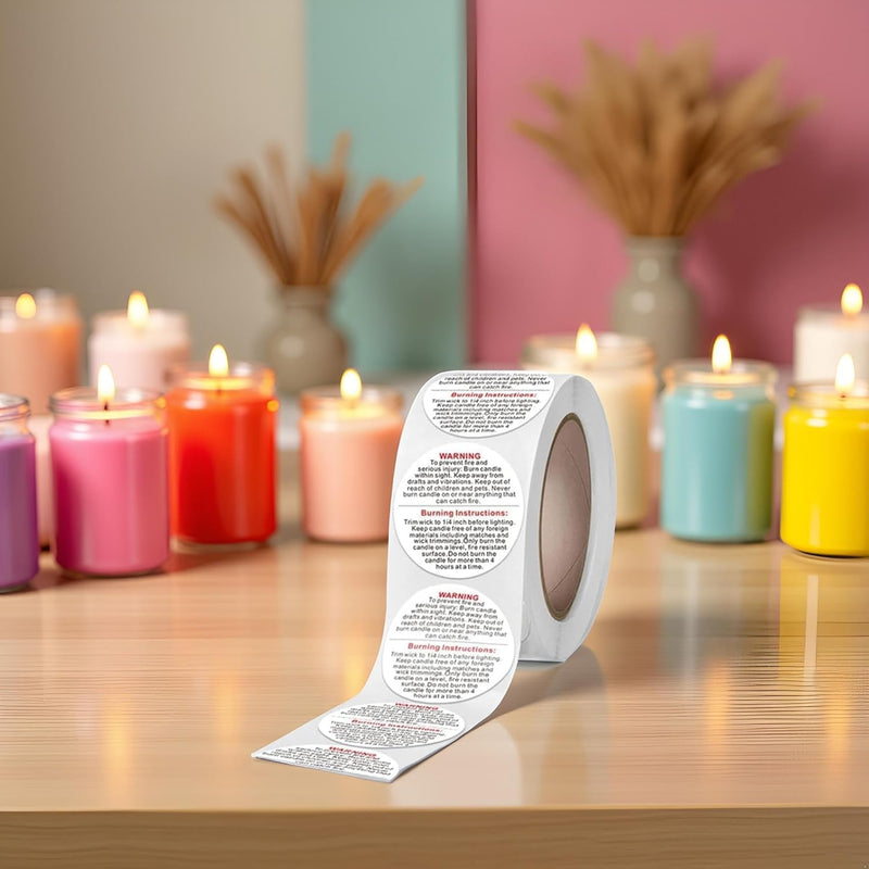 500 Pcs 1 inch White Candle Warning Labels, Candle Sticker Label Candle Safety Sticker, Candle Warning Labels Stickers for Candle Making DIY Candle Making, Candle Jars and Tins Warning Labels