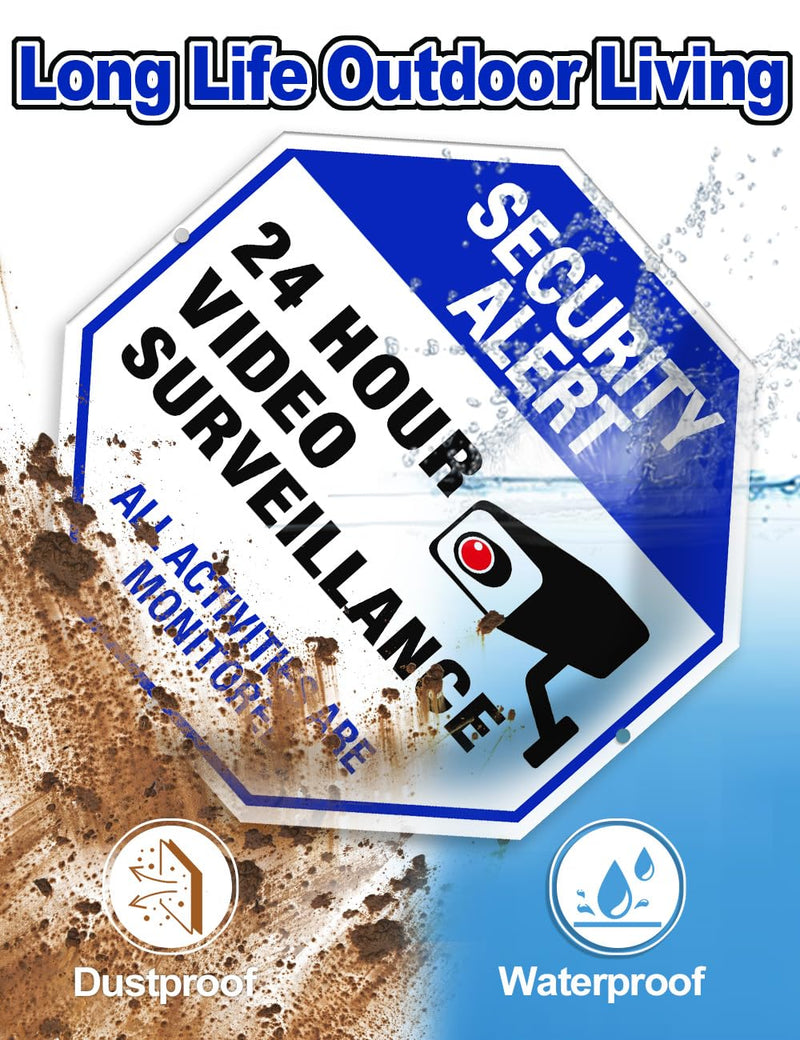 [Australia - AusPower] - Video Surveillance Sign, 4-Pack 10"x10" Security Camera Sign, Reflective and Waterproof Material 24 Hour Surveillance Sign For Home/Business sing-03-Blue 4 Packs 