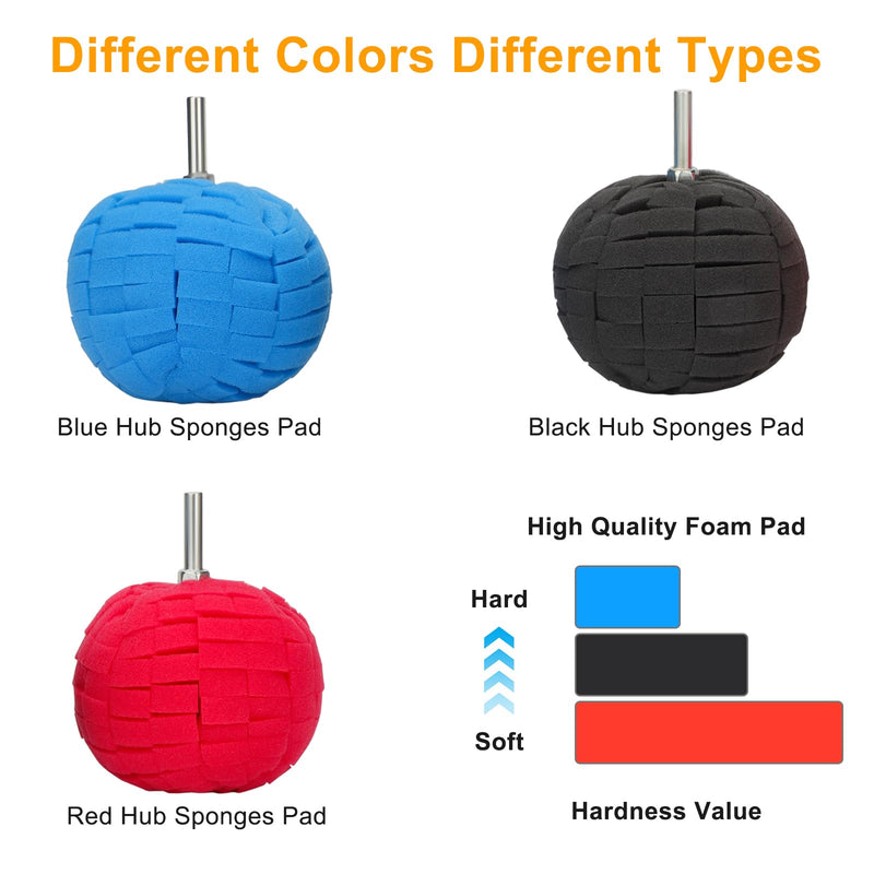 Linkstyle 6PCS Car Wheel Hub Drill Buffing Sponge Pads Kit, 3 inch Shank Polishing Pads for Wheel Hub Cleaning, Auto Cone Metal Polish Buffing Polishing Ball
