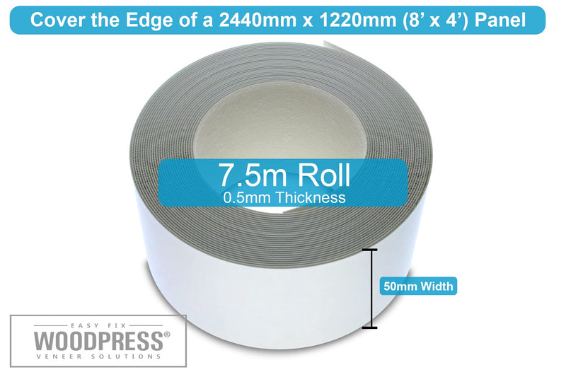 WoodPress® 2 inch Matt White Melamine Edge Banding, Pre-Glued Veneer Tape – 25 ft Roll - Iron-On for Easy DIY Application – Will Cover The Edge of a Standard 8' x 4' MDF Panel Width: 2"