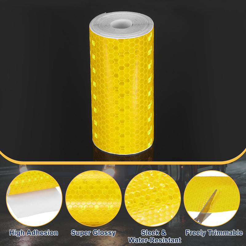 PATIKIL Reflective Tape, (16.4 ft x 3.94 Inch,Pure Yellow) (1Set) Night Safety Sticker Adhesive Waterproof Warning Outdoor with Black Scraper, Suit for - Trailer/Trucks/Bike Pure Yellow 16.4 Ft x 3.94 Inch