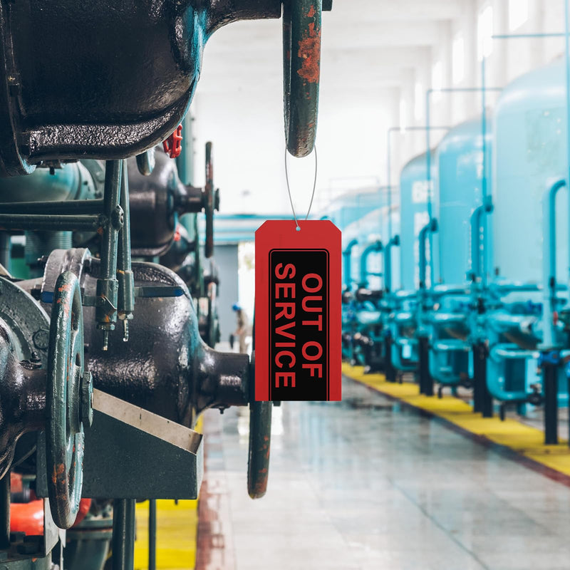 Out of Service Tags,50-pk Red Repair Tags with Wires Attached,Tear & Water Resistant PVC-Plastic,Maintenance Repair