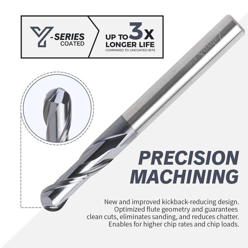 [Australia - AusPower] - 2 Flutes TiAlN Coated Ball Nose End Mill, Solid Carbide Upcut Spiral CNC Router Bit, 1/4" Diameter, 1/8" Radius, 1/4" Shank, 3/4" Cutting Length, 2-1/2" Overall Length, CNC Cutter Milling Tool B1401 - R1/8 - 3/4 CL - 2-1/2 OL 2 Flutes 