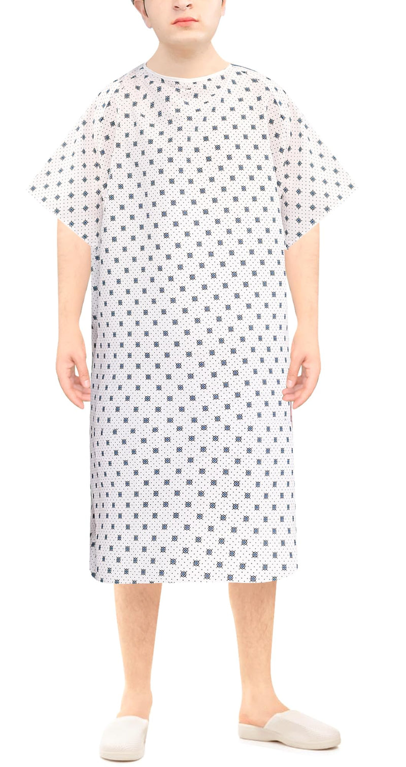 Linteum Textile Supply Hospital Patient Gowns Cotton Blended Unisex Comfortable & Durable with Back Ties Fits Up to 2XL Blue - Snow Flake 4