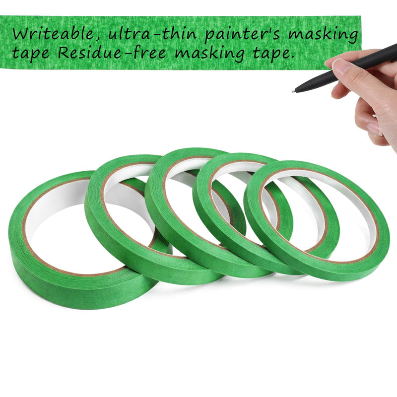5 Rolls Pinstriping Tape, 1/8, 1/5, 1/3, 2/5, 3/5 Inch Wide Pinstripe Tape Automotive Masking Tapes for DIY, Paint, Art Crafts (Green 21 Yd)