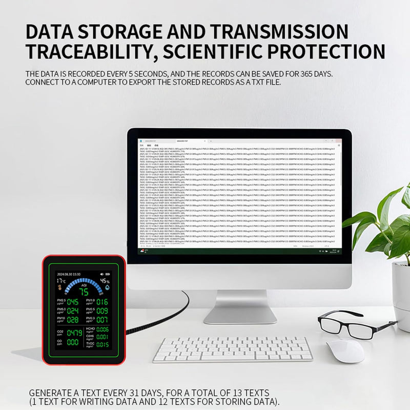 [Australia - AusPower] - Indoor Air Quality Monitor, 18 in 1 Professional Meter, Battery Powered, Data Storage, Tester for CO2 TVOC HCHO PM2.5 PM10 Temp Humid 