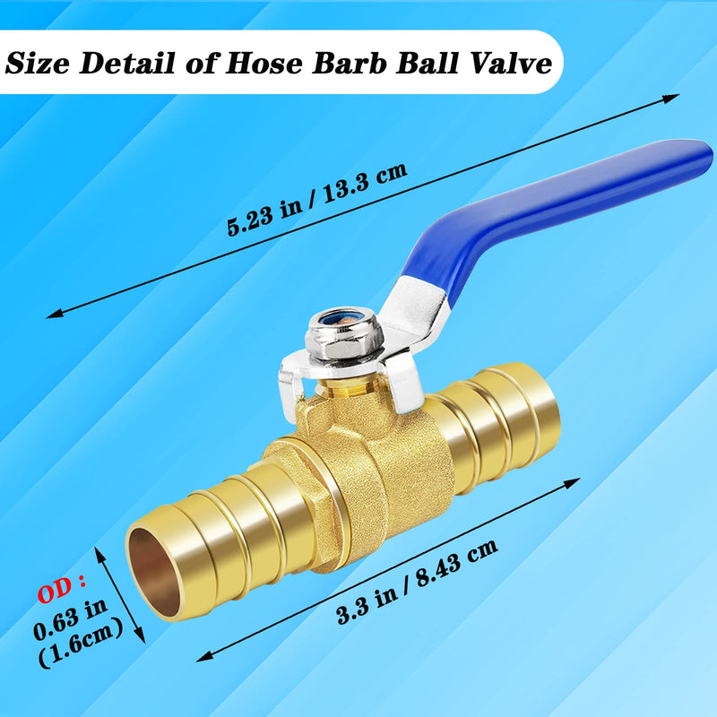 [Australia - AusPower] - Brass Hose Barb Ball Valve Kit-2pcs 5/8" Heater Hose Shut Off Valve with Stainless Steel Clamps-High Temperature Resistance Shut off PEX Ball Valve for Water, Oil, Gas, Fuel line Fittings 5/8 inch (16mm) 2 pcs 
