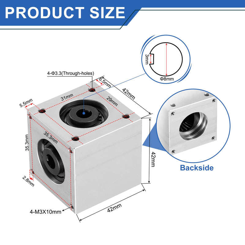 [Australia - AusPower] - uxcell Gear Box 90 Degree Right Angle Bevel Gearbox 1:1 Single Output Shaft 1 Module 20 Teeth Bevel Gear Aluminum Frame Simple Mechanical DIY Module 8mm Shaft(Bore with Keyway) Single Output Bore with Keyway 