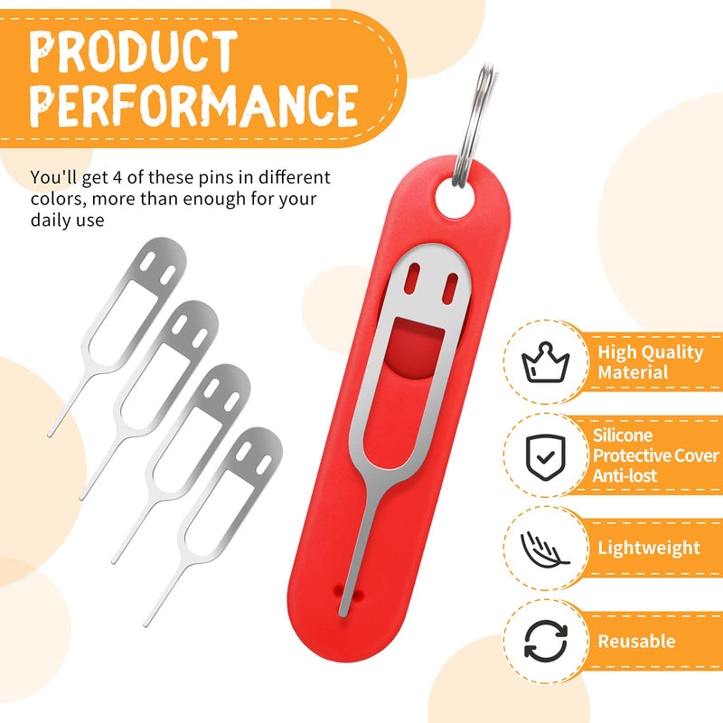 [Australia - AusPower] - Sim Card Removal Tool Phone Chip Remover Sim Card Unlock Chip Card Pin Tool Sim Card Tray Eject Pin Removal Tools Needle Opener Ejector with Detachable Keychain Charm for Smart Phone, 4 Pieces 