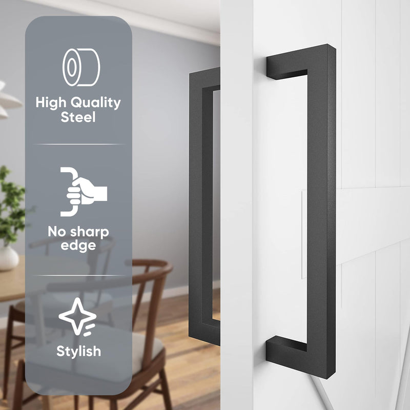 [Australia - AusPower] - JUBEST 12" Matte Black Push Pull Bar Handle, Sliding Barn Door Handles, Heavy Duty Double Sided Door Handle for Barn Doors, Garage, Easy to Install 