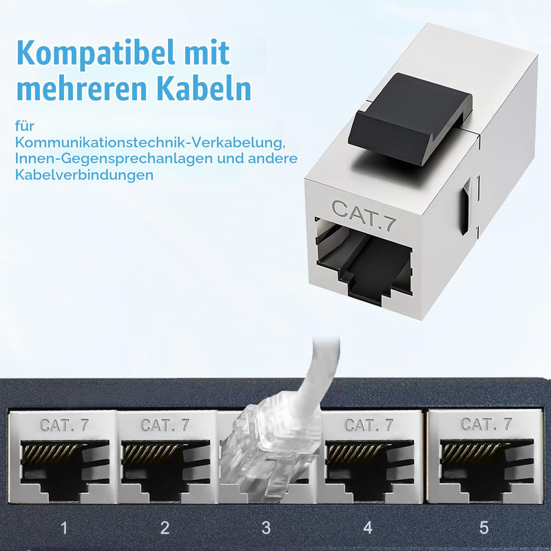 Keystone RJ45 Coupling Keystone Cat 7 RJ45 Coupling Cat 7, Reduce EMI/RFI Interference, for Extension Ethernet Cable and Network Socket, Compatible with Various Cable Types, Pack of 5