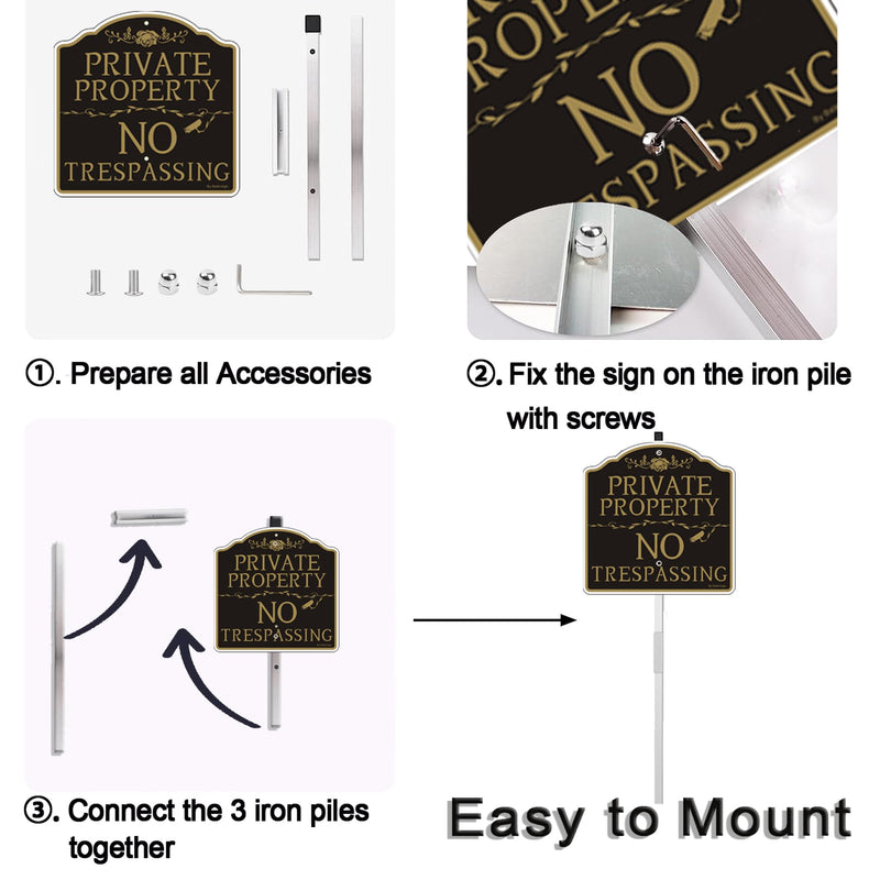 No Trespassing Private Property Sign (2Pack), 12" x 12" x 0.04" Aluminum Sign &35.5" Metal Stakes Included, Resistant to Harsh Weather, No Fading and Easy to Install. 2 Pack with stake