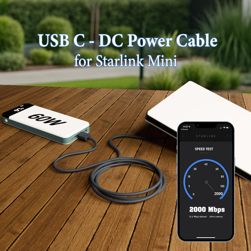 Starlink Mini USB C to DC Power Cable, 16.4ft Starlink Mini Type-C to DC Power Cable, PD 20V Type-C Input to DC Male Output Waterproof, Compatible 65W+ PD 20V Protocol Power Supply/Source (5M) 5M
