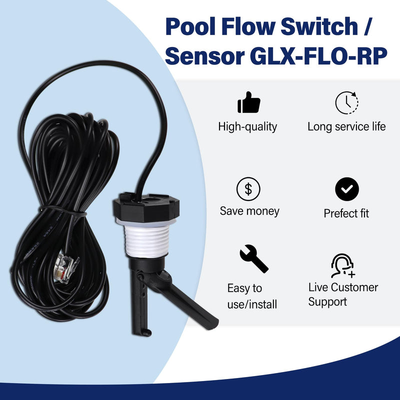 Glx-Flo-Rp Flow Switch for Hayward Goldline Aquarite Salt Systems, Pool Flow Sensor Suitable Hayward Salt Cell & Chlorine Generator, Flow Switch for Aqua Rite Swimming Pool Salt Cell with 15 Ft Cable 1 Black