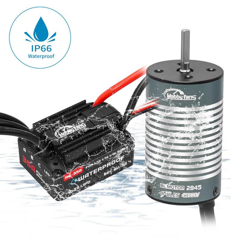 [Australia - AusPower] - Hobby Fans Brushless 2845 4500KV Motor & 35A Waterproof ESC for Traxxas E-REVO Losi JRX2 H16BM H16DR Redcat Volcano 16 Arrma Typhon Grom Mojave Grom 144001 16890A 1/14 1/16 RC Car Black 2845 Motor & 35A ESC 