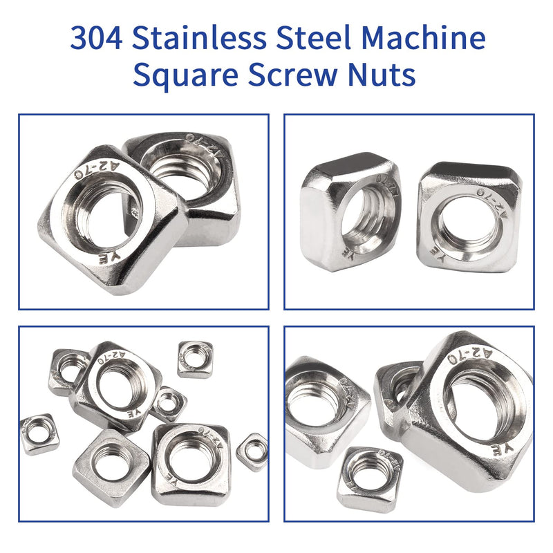 [Australia - AusPower] - 304 Stainless Steel Machine Square Screw Nuts 304 Square Nuts Metric Assortment Kit Nut 139Pcs 