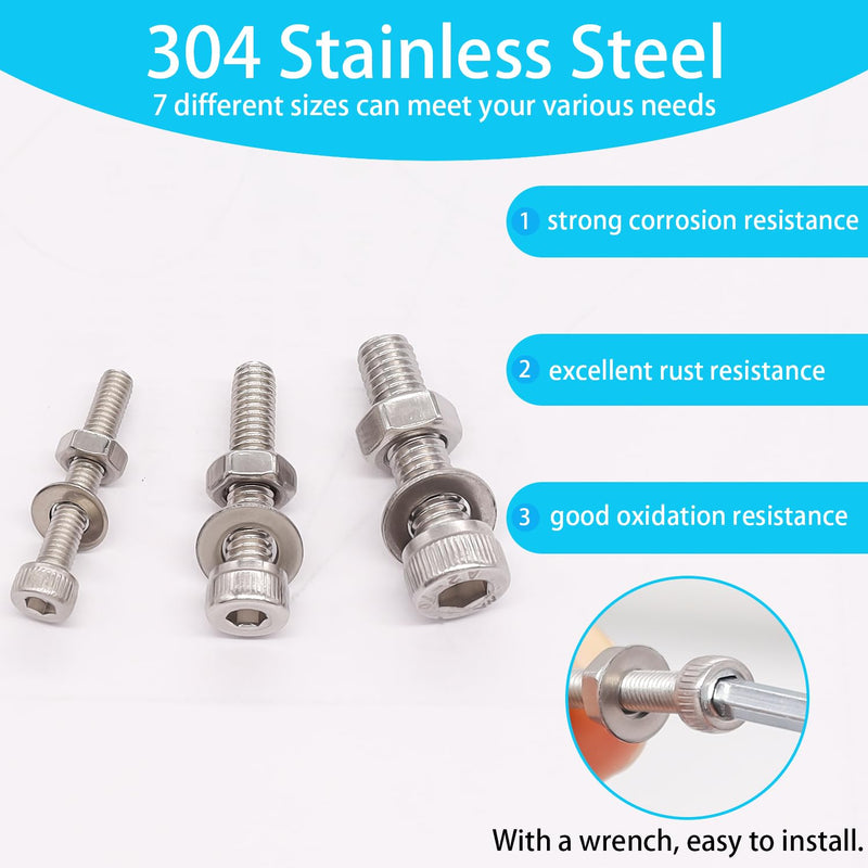 [Australia - AusPower] - 500PCS M3 M4 M5 Metric Screw Assortment Kit, 8-20mm Button Head/Socket Head Cap Screws Bolts Nuts Washers Assortment Kit, 304 Stainless Steel Machine Screws with 3 Hex Wrench 
