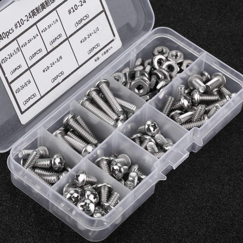 [Australia - AusPower] - 140pcs Set #10-24 Cross Pan Head Screws Stainless Steel Machine Bolts Nuts Pan Head Machine Screws Screws Assortment Set with Plastic Storage Box Assortment kit 