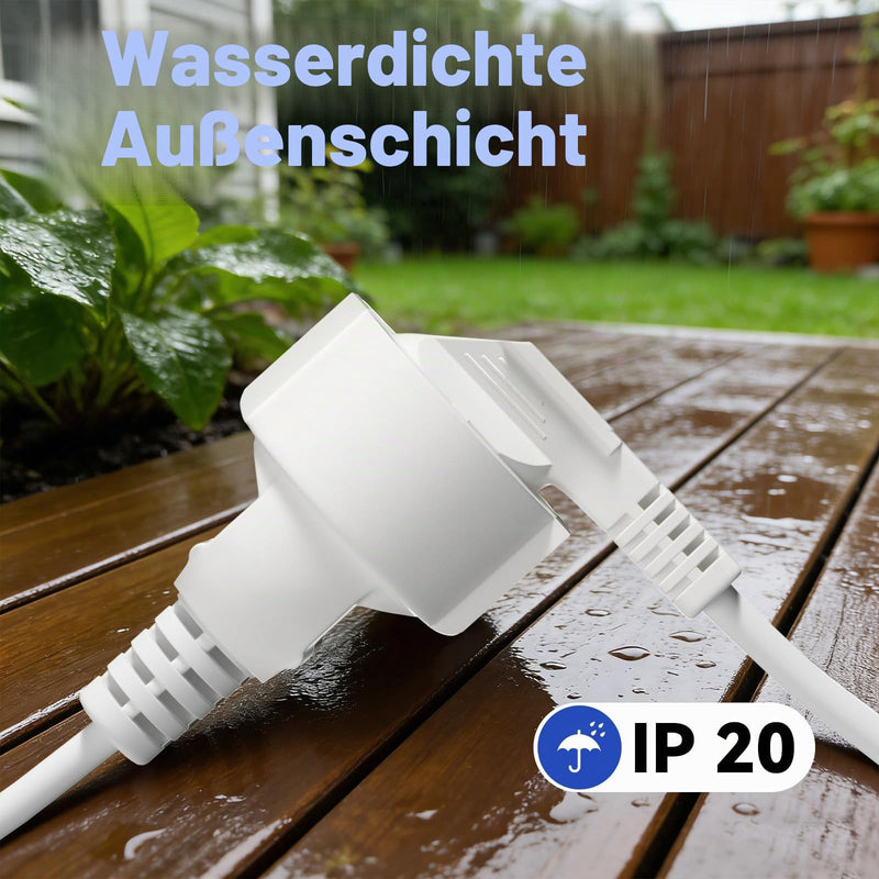 Extension Cable 0.5 m with Protective Contact Plug Schuko, IP20 Cable Extensions - 250 V, 16 A, 3680 W - Protective Contact 90° Angle Plug H05VV-F 3G1.5 mm², Increased Touch Protection - White