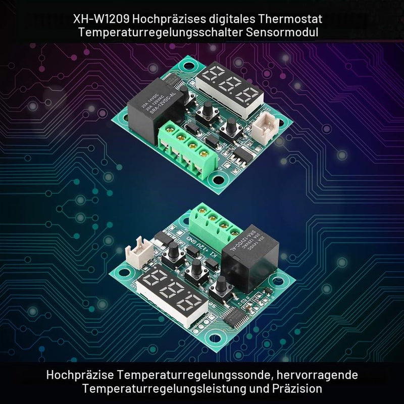 AITRIP 6 x LED Digital Thermostat DC 12 V - W1209 Heating/Cooling Temperature Control Switch Module with Waterproof 50 ~ 110 °C Sensor Probe + Transparent Acrylic Housing